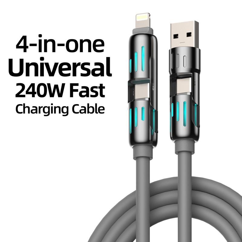 6.6ft 240W 4-in-1 Charging Cable - m fish Fast Charging for A+ TYPE C and Lightning fast charge for iphone 13 14 15 16,huawei，ipad pro，Android Smartphone