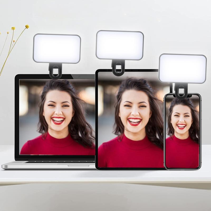 2 Modes Adjustable Brightness Portable Mini Selfie Fill Light Rechargeable Clip On For Phone Laptop Tablet Meeting Make Up