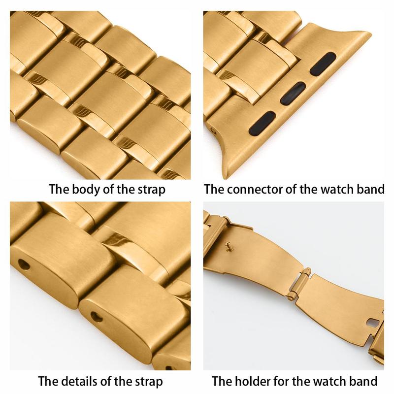 Personality Gold Stainless Steel Strap with Protective Case, 1 Count Men's Fashion iWatch Series Strap, Wearable Accessories for Apple Watch