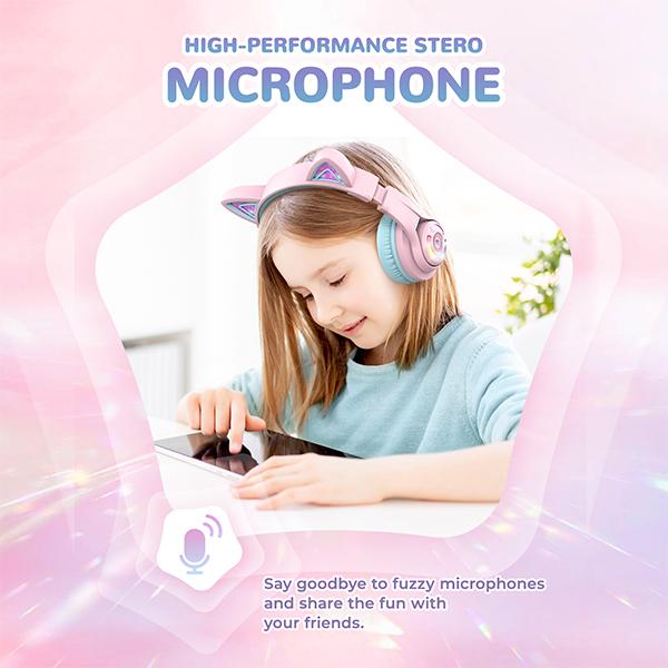 iClever Cat Ear Kids Bluetooth Headphones, LED Lights Up, 74 85 94dB Volume Limited, 50H Playtime, Bluetooth 5.2,  for iPad Tablet Travel  Christmas Gift