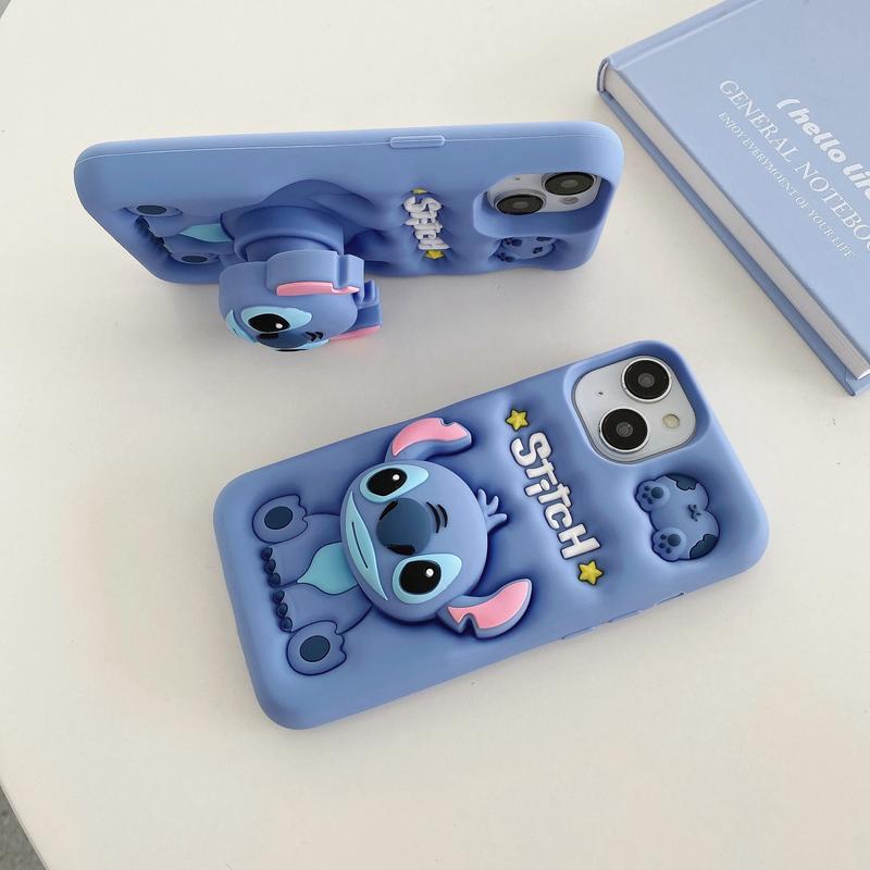 Apple iPhone silicone full cover mobile phone case cute stand KT Winnie the Pooh Strawberry Bear Stitch Rabbit Accessories Protection