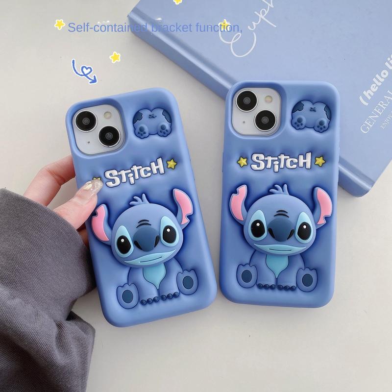 Apple iPhone silicone full cover mobile phone case cute stand KT Winnie the Pooh Strawberry Bear Stitch Rabbit Accessories Protection