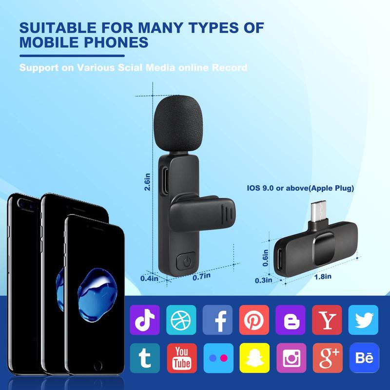 1 count Wireless Microphone for iPhone,iPad,Android, Mini Wireless Clip-on Microphones for iPhone Video Recording,Interview, Vlog