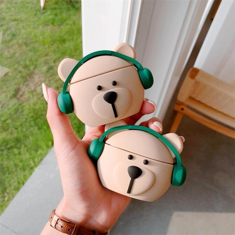 Cute Cartoon Bear Design Earphone Case, 1 Count Silicone Earphone Protector Cover, Earphone Protective Case Compatible with AirPods 1 2 3 Pro 2