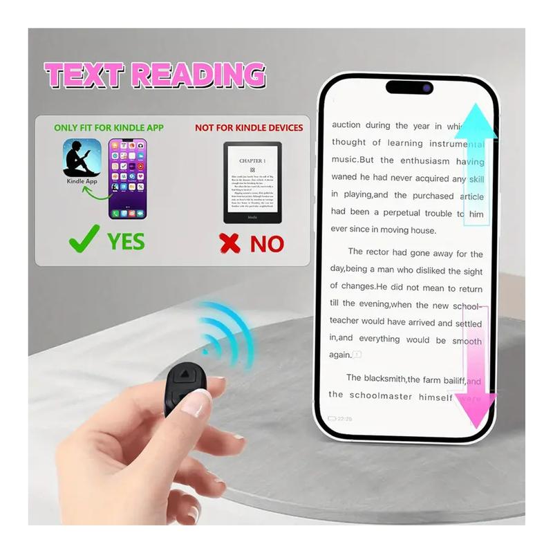 Upgrade Handsfree Scrolling Remote Control Ring for Kindle App, Handsfree Reading Camera Shutter with Stand, Compatible with iOS & Android Phone