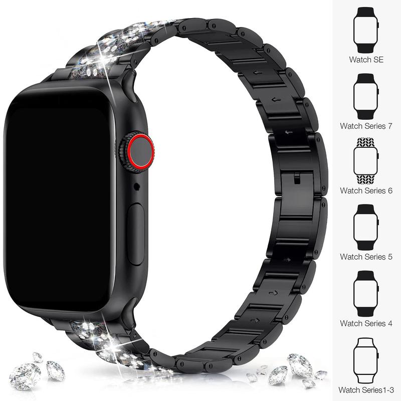 Rhinestone Decor Watch Band & Watch Case Set, Fashionable Watch Band with 2 Watch Case, Wearable Accessories Compatible with Apple Watch Series