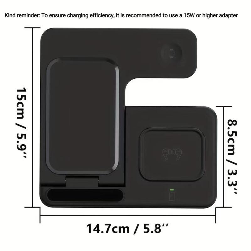 3 in 1 Wireless Charger, 15W Max Wireless Charging Station, Fast Wireless Charger Stand for iPhone iWatch AirPods