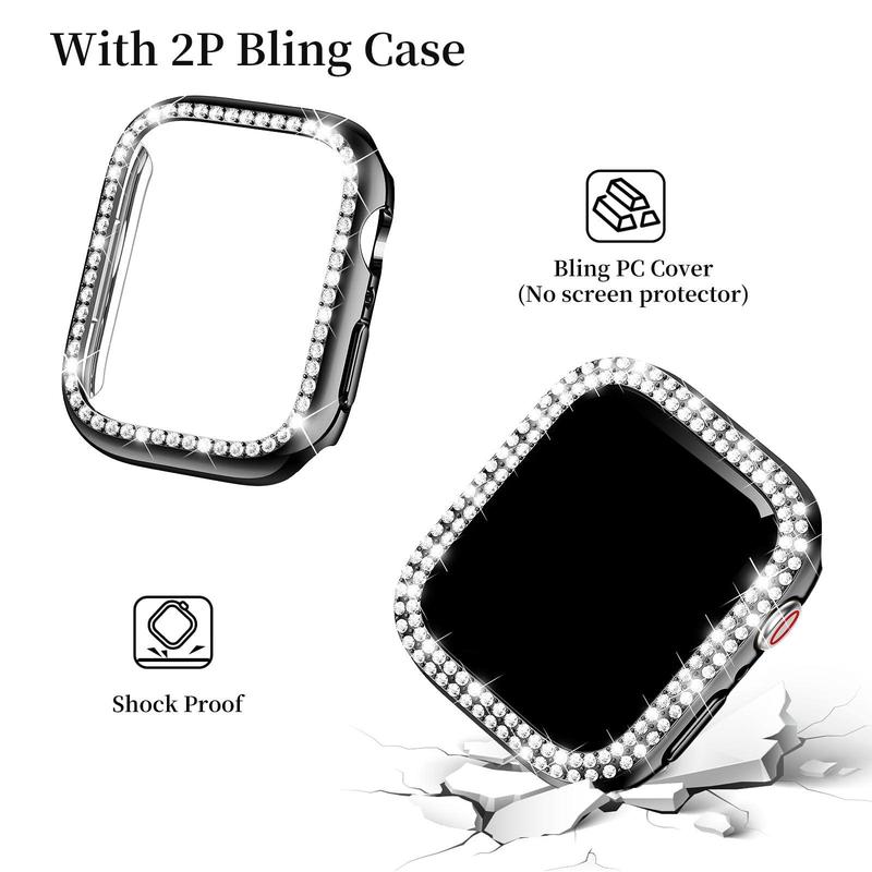 Rhinestone Decor Watch Band & Watch Case Set, Fashionable Watch Band with 2 Watch Case, Wearable Accessories Compatible with Apple Watch Series