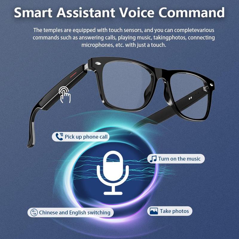 Smart Glasses, Wireless BT5.3 Headset Glasses, Bluetooth Compatible Smart Glasses with Microphone Touch Function, Men's and Women's Sports Goggles, Can Receive Phone Calls and Listen to Music music playback Smart Glasses