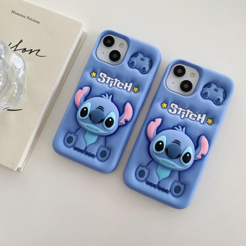 Apple iPhone silicone full cover mobile phone case cute stand KT Winnie the Pooh Strawberry Bear Stitch Rabbit Accessories Protection