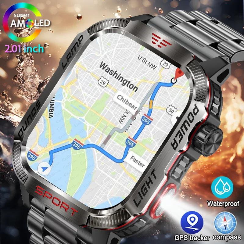 New For Huawei Xiaomi Military GPS Smart Watch Men Flashlight Compass Waterproof Outdoor Sport Tracker Bluetooth Call Smartwatch