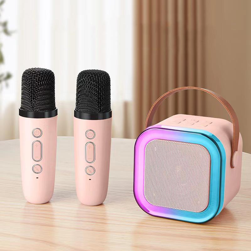 Mini karaoke machine with microphone sound system, portable karaoke machine with 2 wireless microphones, birthday gifts for girls and children aged 4-12, family gatherings