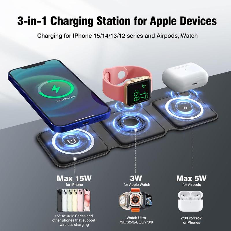 Christmas Gift-Charging Station for Apple Multiple Devices (White) - 3 in 1 Foldable Magnetic Wireless Charger Dock - Travel Charging Pad for iPhone 15 14 13 12 Pro Max Plus Watch & Airpods, christmas gift ideas Black Friday Deals tiktok shop store