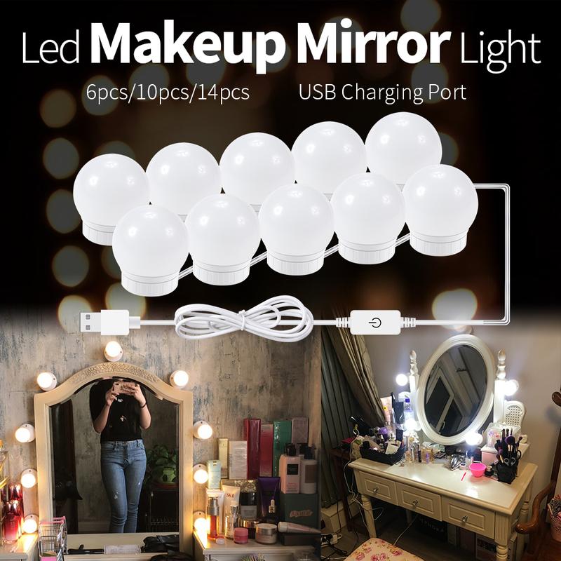 USB Touch Switch LED Mirror Light Bulb Round Adjustable Holder