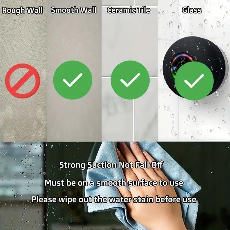 Portable Waterproof Bluetooth Shower Speaker with LED Light, Wireless Stereo for Beach, Shower & Home