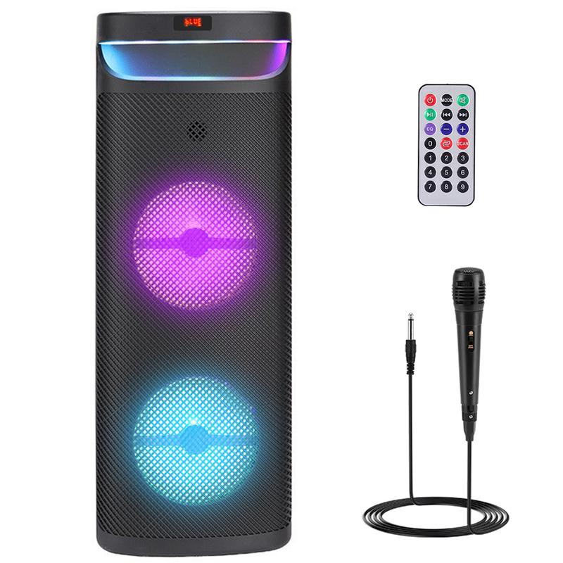 Dual 10 inch Loud PA Speaker Portable Wireless Party Speaker Bluetooth DJ Karaoke Speaker Rechargeable FM Radio Remote Control Microphone Colorful peak power