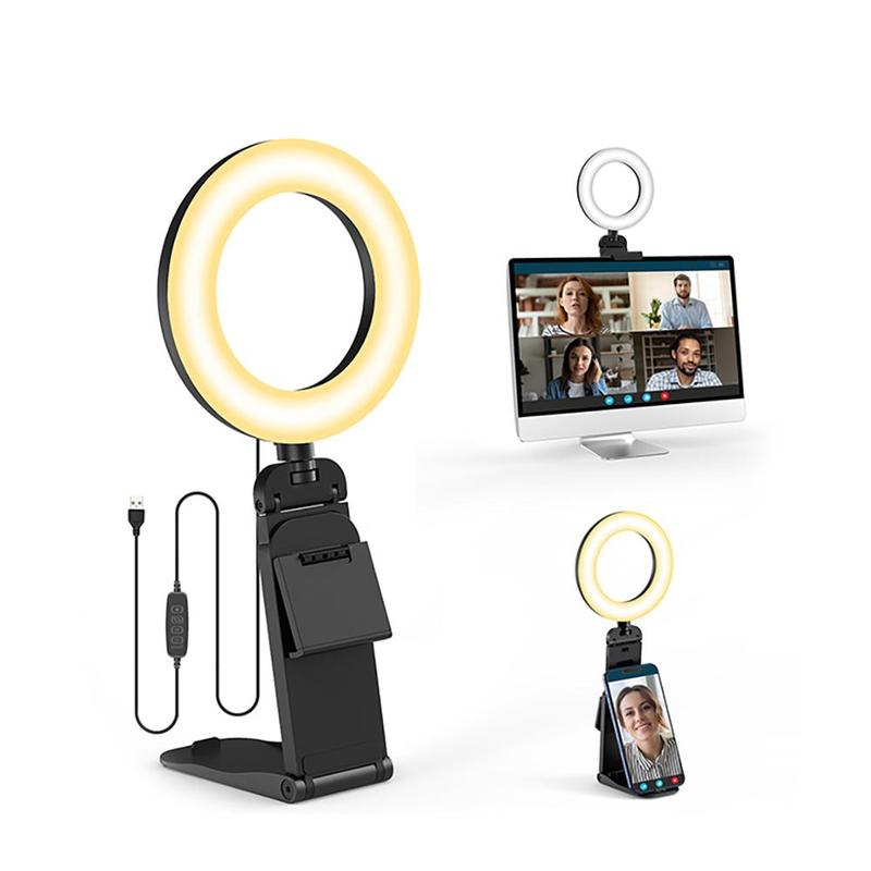 Portable Mini LED Selfie Light, USB Powered Desktop Clip-on Ring Light, Multifunction Filling Light for Meeting Video Recording, Camera Accessories