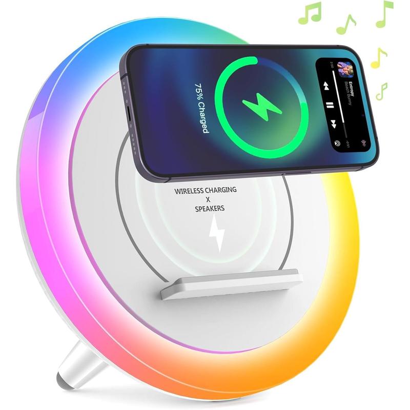 Night Light Bluetooth Speaker,Wireless Charger Stand LED Music Lamp,Color Changing Modern Bluetooth Lamp, Best Teenage Girls Boys Gifts Christmas Gifts for Teen (6.6inch)