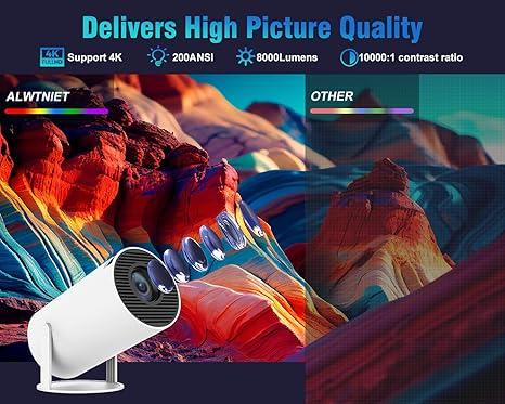 Portable Projector HY300 Pro, Android 11 Dual Wifi6 260ANSI Allwinner H713 BT5.0 1080P 1280*720P Projector, Multifunctional Projector for Home Cinema, Outdoor