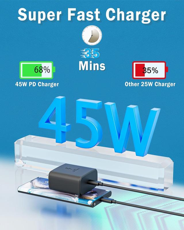 Super Fast Charger Type C,2Pack 45W USB C Fast Charger for  Galaxy S24 S23 S23+ S22 Ultra  S22+  S22  S21 Ultra S21+ S21 S20 Note 10 20 S20 S21, Galaxy Tab S7 S8+