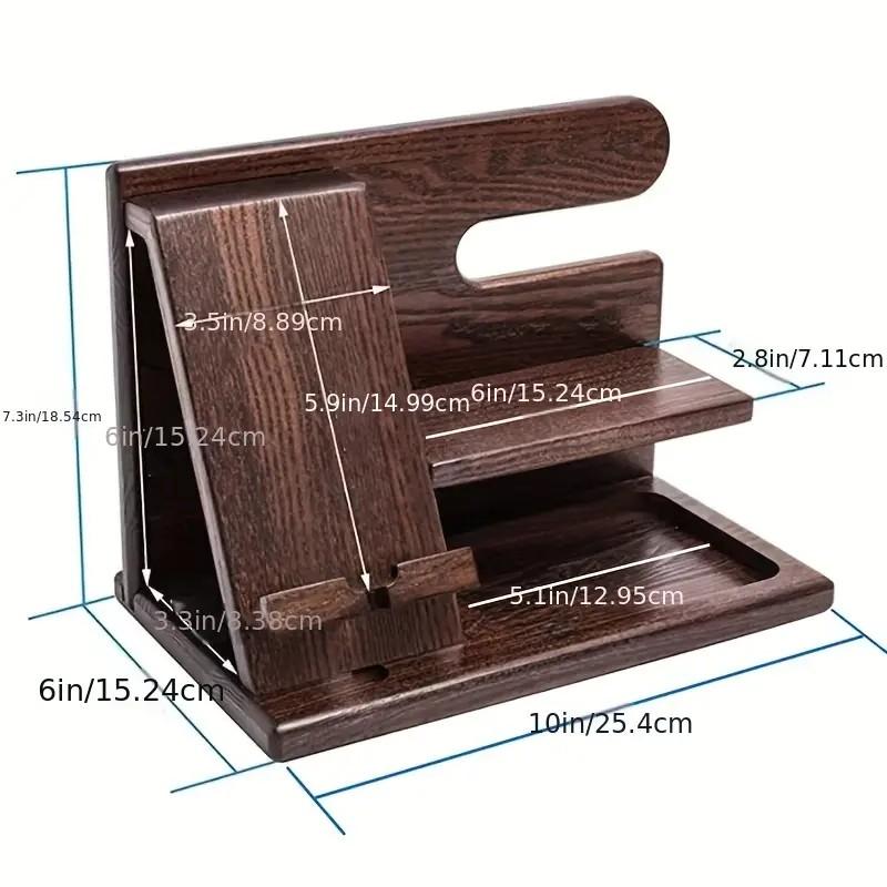 Wooden Multi-Functional Phone Holder, Docking Station, Key Holder, Wallet Stand, Watch Organizer, Nightstand Purse Storage Rack with Storage & Organization, Perfect Gift for Men, Father, Dad, Husband, Graduation, Anniversary, Birthday