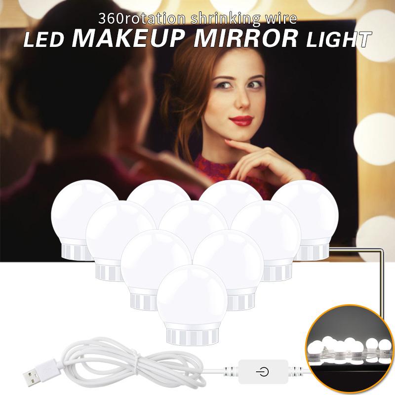 USB Touch Switch LED Mirror Light Bulb Round Adjustable Holder