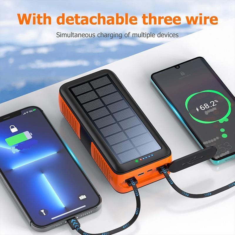 Solar Charger Power Bank -63200mAh Portable Phone Charger with Built-in USB Cables 3.0A Fast Charge Battery Pack, 4 Outputs & 2 Inputs for Smartphone, Tablet, Best Christmas Gifts Charging Chargeable incandescent christmas lights