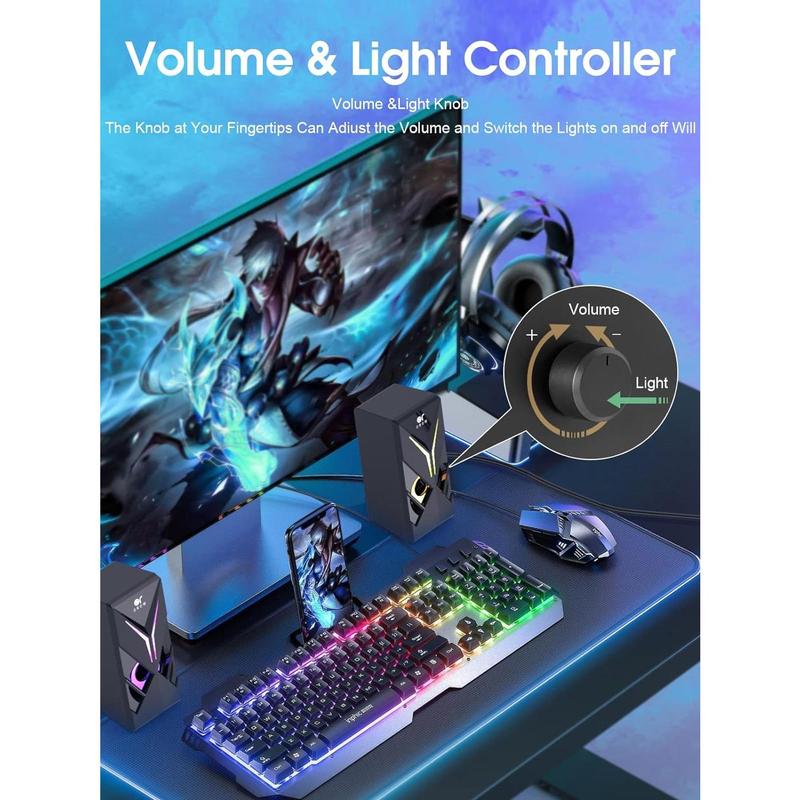 OROW Computer Speakers, Desktop Speakers with Various Colorful LED, 10W Gaming Speakers with Volume Control,RGB Computer Speakers for  Laptop,3.5mm Aux Input,Lights Can be Turned Off