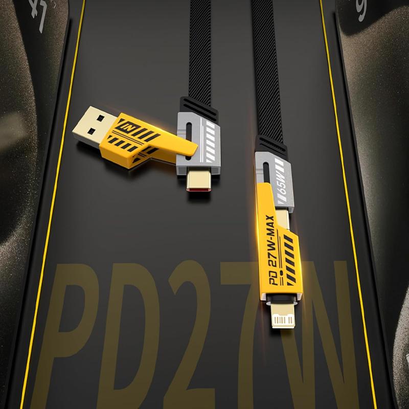 Dual Head Type-C Data USB 4-in-1 PD 65W Fast Charging Cable for iPhone, iPad, MacBook, Android Phones and More