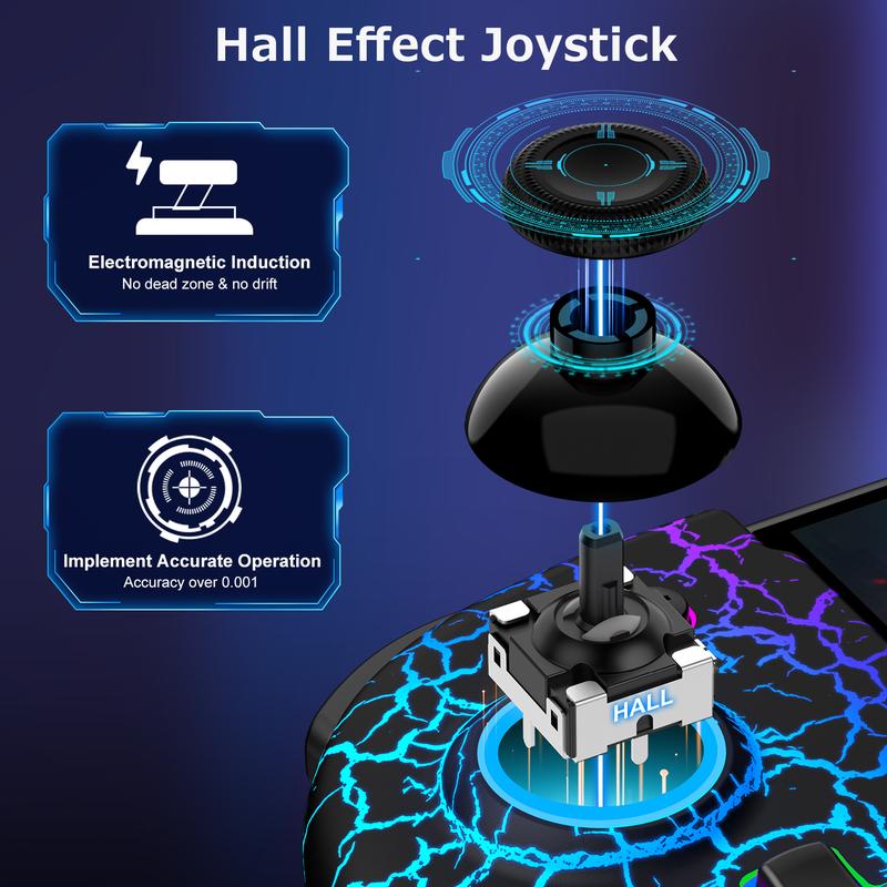 Switch Controller for Switch OLED, (No Drift, No Deadzone) Hall Effect Joystick Wireless Switch Controller With 9 Lights Color