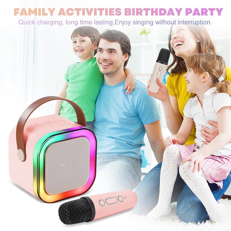 Portable Wireless Audio Speaker with Microphone, Rechargeable Wireless Karaoke Speaker with Handle, Colorful Light LED USB Speaker for Home Party