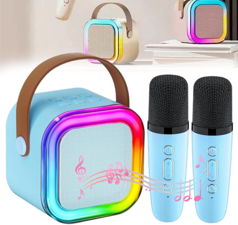 Portable Wireless Audio Speaker with Microphone, Rechargeable Wireless Karaoke Speaker with Handle, Colorful Light LED USB Speaker for Home Party