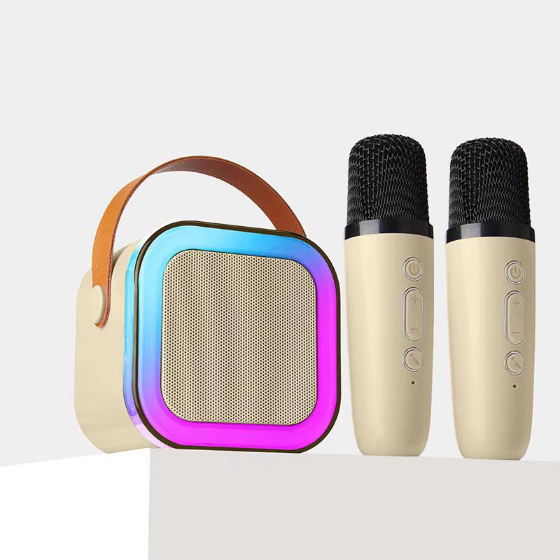 Mini karaoke machine with microphone sound system, portable karaoke machine with 2 wireless microphones, birthday gifts for girls and children aged 4-12, family gatherings