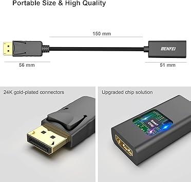 4K DisplayPort to HDMI Adapter, Uni-Directional DP 1.2 Computer to HDMI 1.4 Screen Gold-Plated DP Display Port to HDMI Adapter (Male to Female) Compatible with Lenovo Dell HP and Other Passive