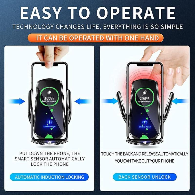 15W Fast Charging Auto-Clamping Car Phone Holder, Smart Sensor Car Wireless Charger, Air Vent Phone Holder, Car Interior Accessories