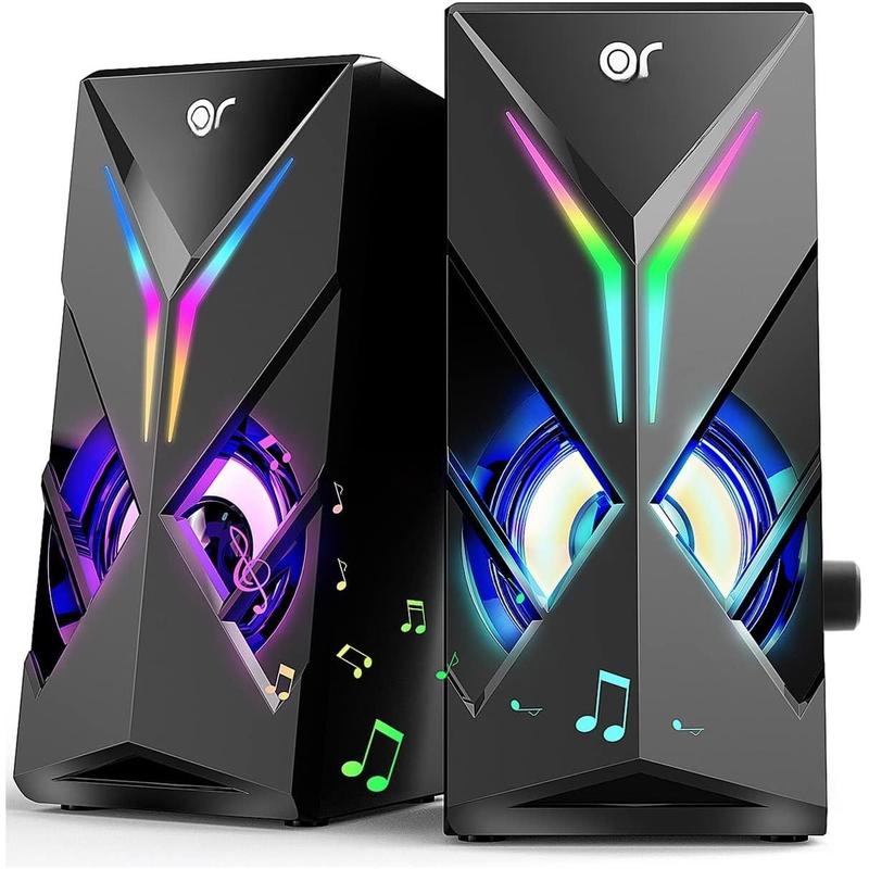 OROW Computer Speakers, Desktop Speakers with Various Colorful LED, 10W Gaming Speakers with Volume Control,RGB Computer Speakers for  Laptop,3.5mm Aux Input,Lights Can be Turned Off