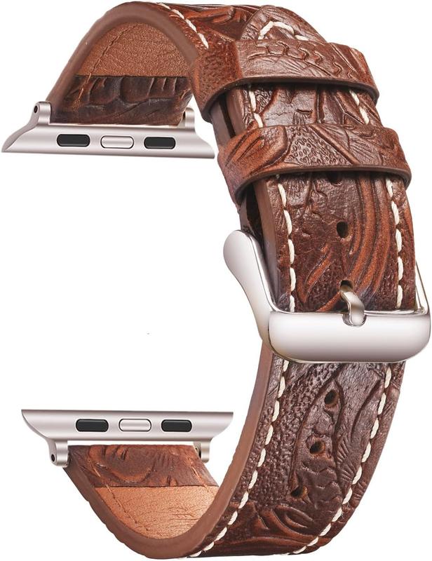 Leather Watch Bands Compatible with Apple Watch 38 40 41mm 42 44 45 49mm Women Genuine Leather Classic Vintage Replacement Strap for Men iWatch Series Ultra1 2, 9 8 7 SE 6 5 4 3 2 1