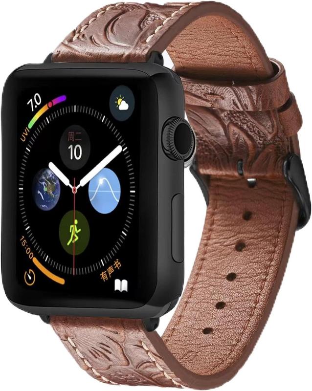 Leather Watch Bands Compatible with Apple Watch 38 40 41mm 42 44 45 49mm Women Genuine Leather Classic Vintage Replacement Strap for Men iWatch Series Ultra1 2, 9 8 7 SE 6 5 4 3 2 1