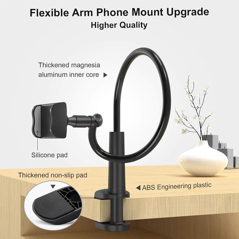 Phone Holder Bed Gooseneck Mount - Flexible Arm 360 Mount Clip Adjustable Bracket Clamp Stand Compatible with Cell Phone 11 Pro XS Max XR X 8 7 6 Plus 5 4,  S10 S9 S8 for Bedroom Desk