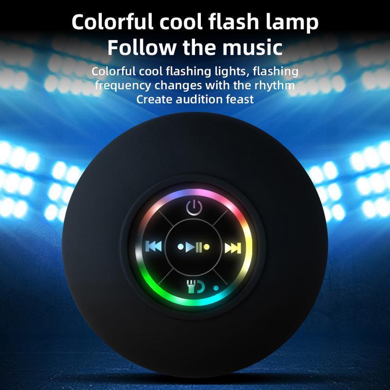 Mini Bluetooth Shower Speaker with LED light, Portable IPX4 Waterproof, Hands-Free Speakerphone. Rechargeable Using Micro USB, Wireless Stereo for Beach, Shower & Home