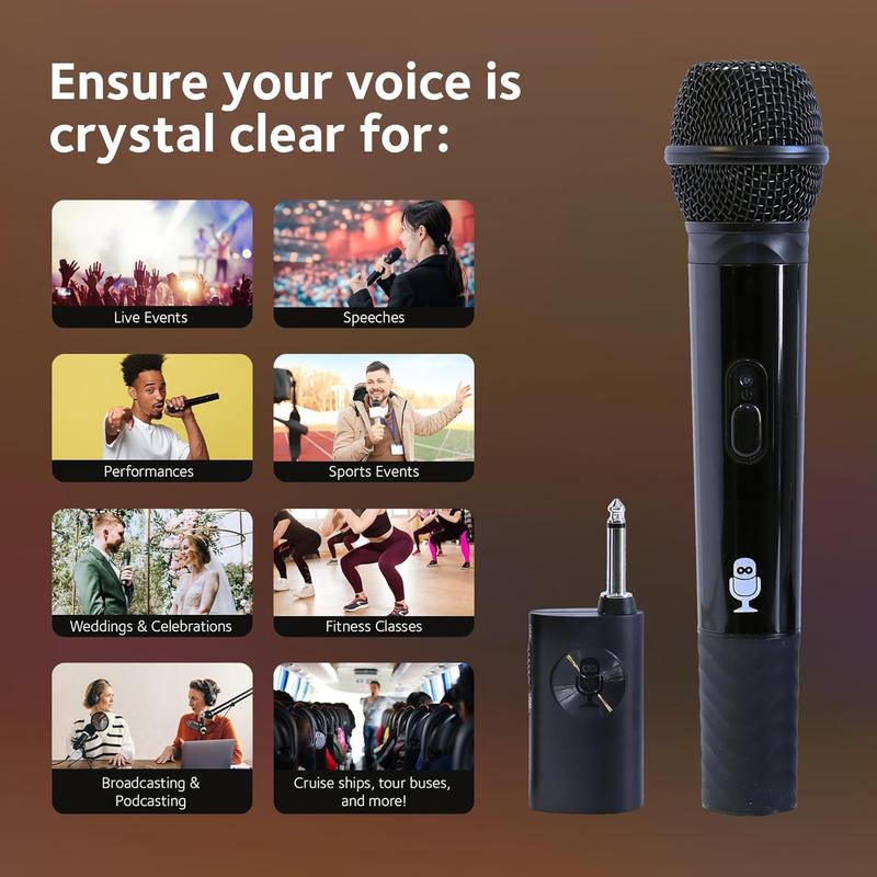 Singing Machine Wireless Microphone (Black) - Premium Unidirectional Wireless Mic for Singing, Speeches & Events - Cordless Mic Compatible with Karaoke Machines, Computers, PA Systems & More