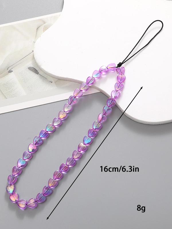 Transparent Heart Shaped Beaded Phone Chain, Anti-lost Cell Phone Lanyard, Phone Strap for Women & Girls