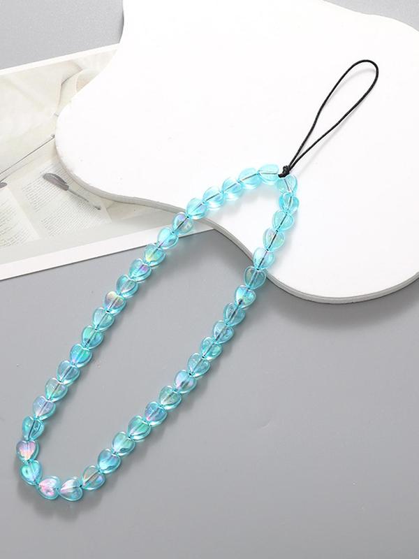 Transparent Heart Shaped Beaded Phone Chain, Anti-lost Cell Phone Lanyard, Phone Strap for Women & Girls