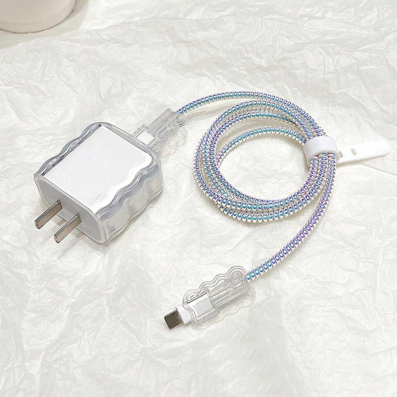 Water Wave Design Data Cable Protector Set, 1.5M Anti-breaking Data Cable & Charger Protector, Mobile Phone Charger Accessories Compatible with iPhone