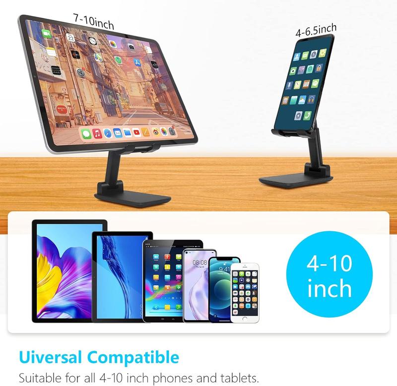 2 count Folding Cell Phone Stand, Fully Adjustable Angle Height Phone Stand for Desk, Foldable Portable Desktop Phone Holder Compatible with All Phone 14 13 12 11 Smartphones (Black and Black)