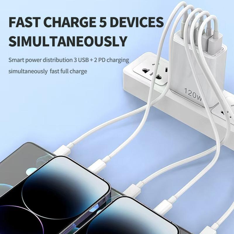 120W USB C Fast Charger Block,5 PortGaN lll Multiple USB Charger Station,USB C Charging Block, Wall Charger foriPhone,Samsung, Galaxy, MacBook, AirPro