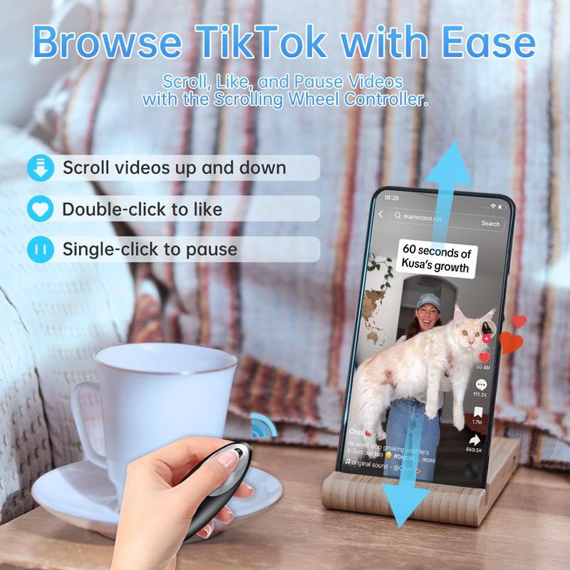 Remote Control Wireless Mouse Page Turner:Mute Scroll Wheel Clicker,Remote Scrolling for TikTok,Remote Shutter for Taking Photos and Videos For Kindle,iPad,iphone,Android,Smartphone,Cellphone,Selfie,Free anti-lost wristband,Great Christmas gift ideas