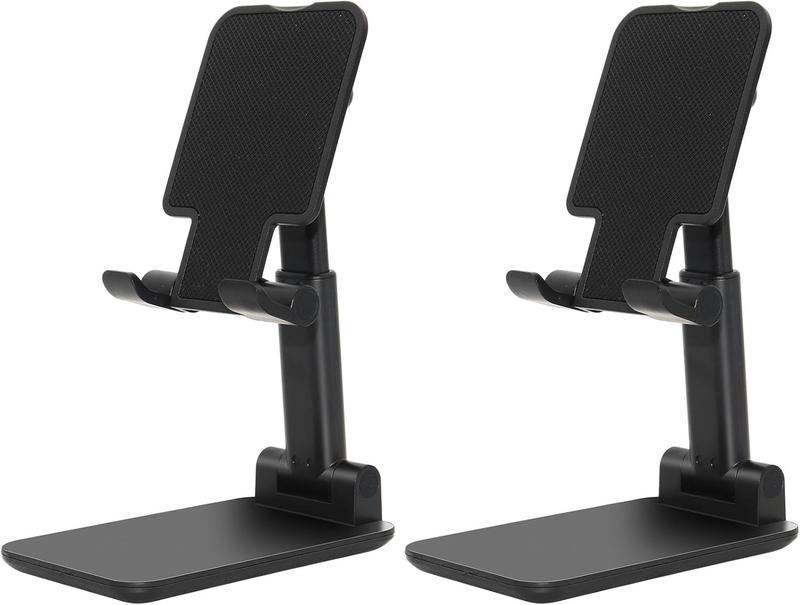 2 count Folding Cell Phone Stand, Fully Adjustable Angle Height Phone Stand for Desk, Foldable Portable Desktop Phone Holder Compatible with All Phone 14 13 12 11 Smartphones (Black and Black)