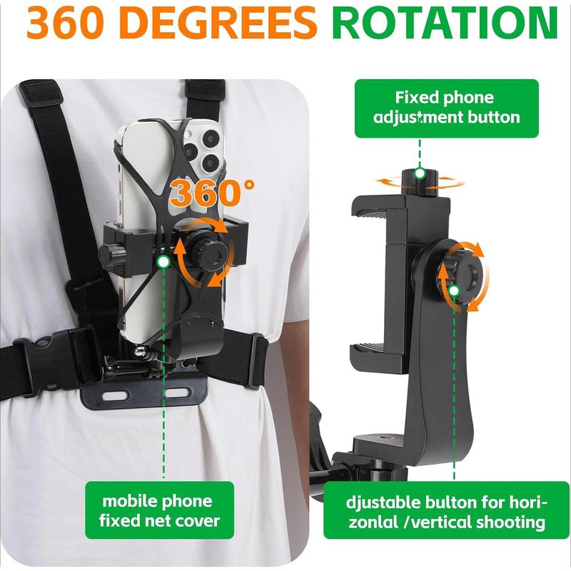 Mobile Phone Chest Strap Harness Mount Head Strap Holder Kit for POV VLOG,Cell Phone Clip Compatible with iPhone,Samsung,GoPro Hero 12, 11,10, 9, 8, AKASO,DJI Osmo,and Action Cameras…