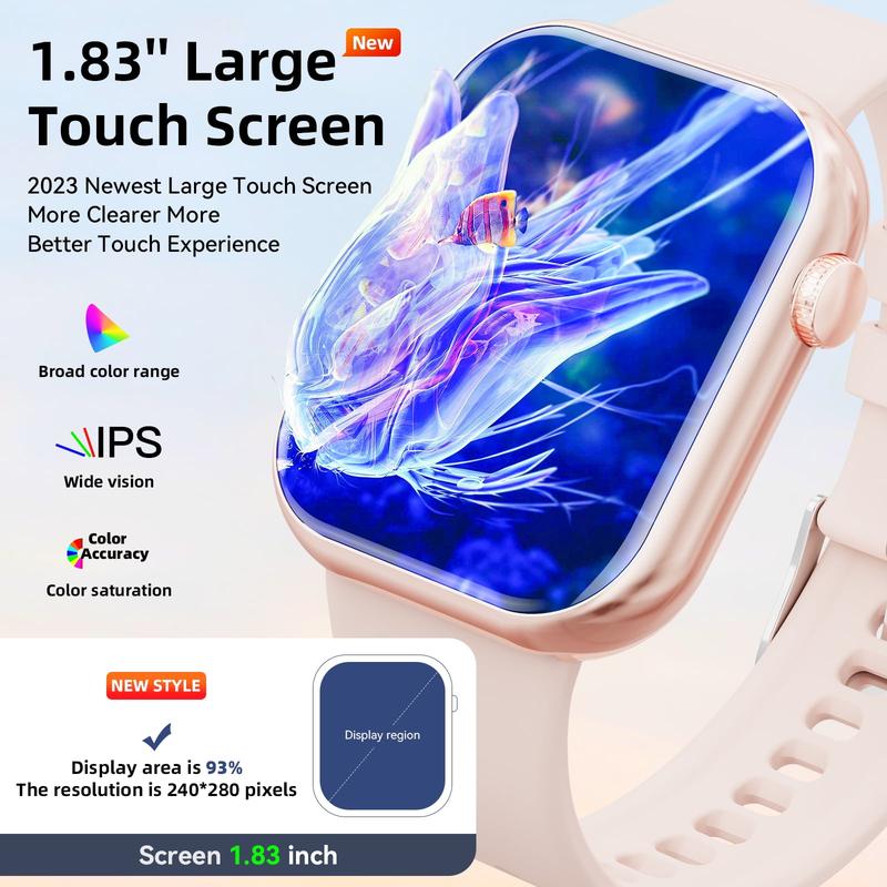 Women's Wireless Smart Watch, 1.83 Inch for Android & iPhone, IP67 Waterproof, Pink Device Smartphone